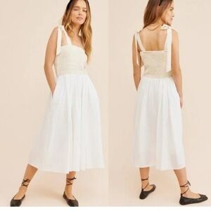 New without tag Kourt Drew Smocked Midi Dress in White Yellow